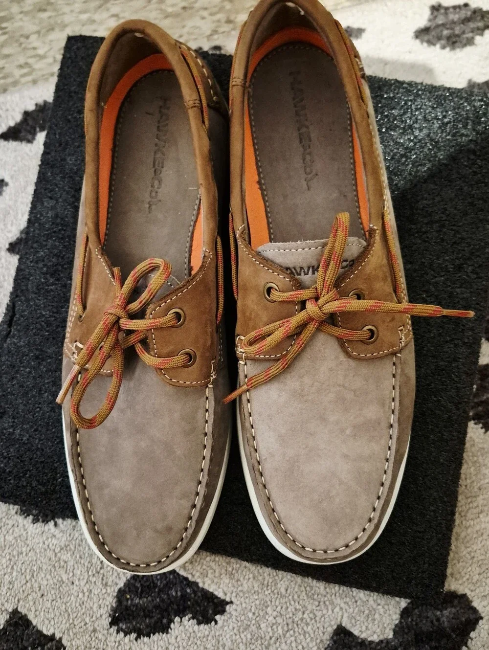 Hawke & Co. Genuine Nubuck LeatherMen's Laced Boat Shoes wCushioned Memory Foam
